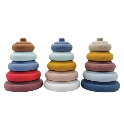 Early Educational Stacking Cricle Toys Nesting &amp; Building Rings Stacker Soft Silicone Squeeze Teethers Play Set