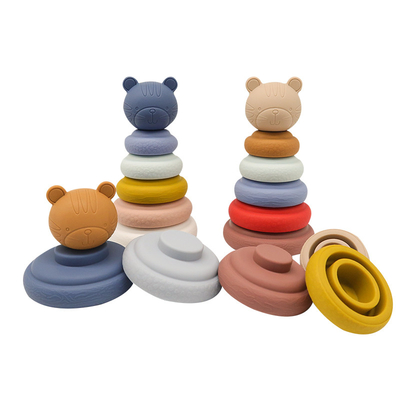 Early Educational Stacking Cricle Toys Nesting &amp; Building Rings Stacker Soft Silicone Squeeze Teethers Play Set