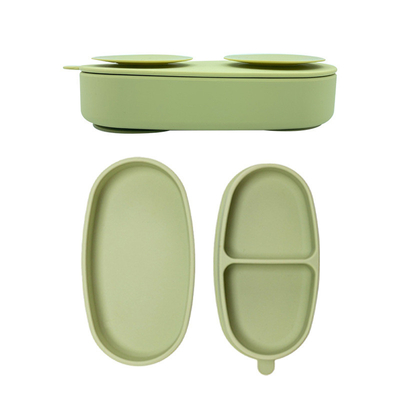 การฝึกเด็กแบ่งกล่องอาหารกลางวันซิลิโคนดูดสี Sage กล่องขนมซิลิโคน