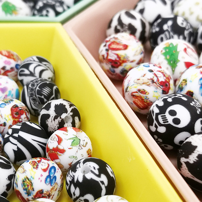 ลูกปัดซิลิโคนพิมพ์ลายเสือดาวเคี้ยว 12 มม. ลูกปัดซิลิโคน DIY ของเล่นเด็ก