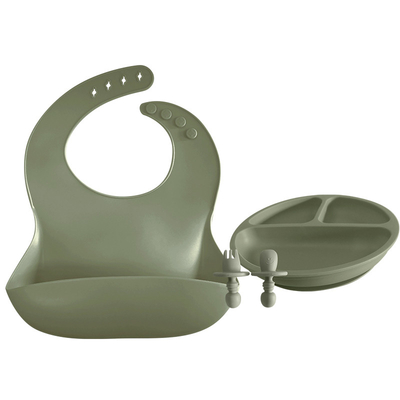 ชุดจานและช้อนเด็กอ่อนซิลิโคนอ่อน BPA Latex Free เอี๊ยมs เป็นมิตรกับสิ่งแวดล้อม 29x23cm
