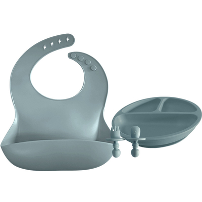 ชุดจานและช้อนเด็กอ่อนซิลิโคนอ่อน BPA Latex Free เอี๊ยมs เป็นมิตรกับสิ่งแวดล้อม 29x23cm