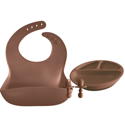 ชุดจานและช้อนเด็กอ่อนซิลิโคนอ่อน BPA Latex Free เอี๊ยมs เป็นมิตรกับสิ่งแวดล้อม 29x23cm
