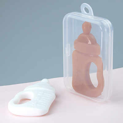 FDA BPA ฟรีผลิตภัณฑ์ซิลิโคนสำหรับเด็กขวดนมของเล่นยางกัด 10.5 * 5.5 * 1.5 ซม. พร้อมกล่อง