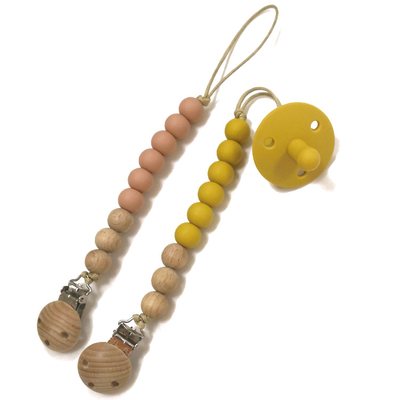 ODM ที่รัก Teething Chew ผู้ถือจุกซิลิโคนจุกไม้ลูกปัด Pacifier Clip