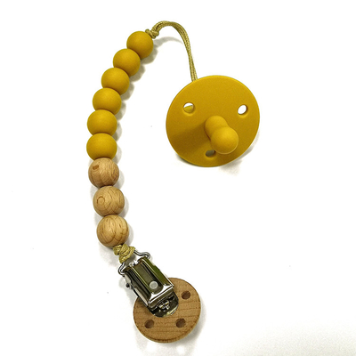 ODM ที่รัก Teething Chew ผู้ถือจุกซิลิโคนจุกไม้ลูกปัด Pacifier Clip